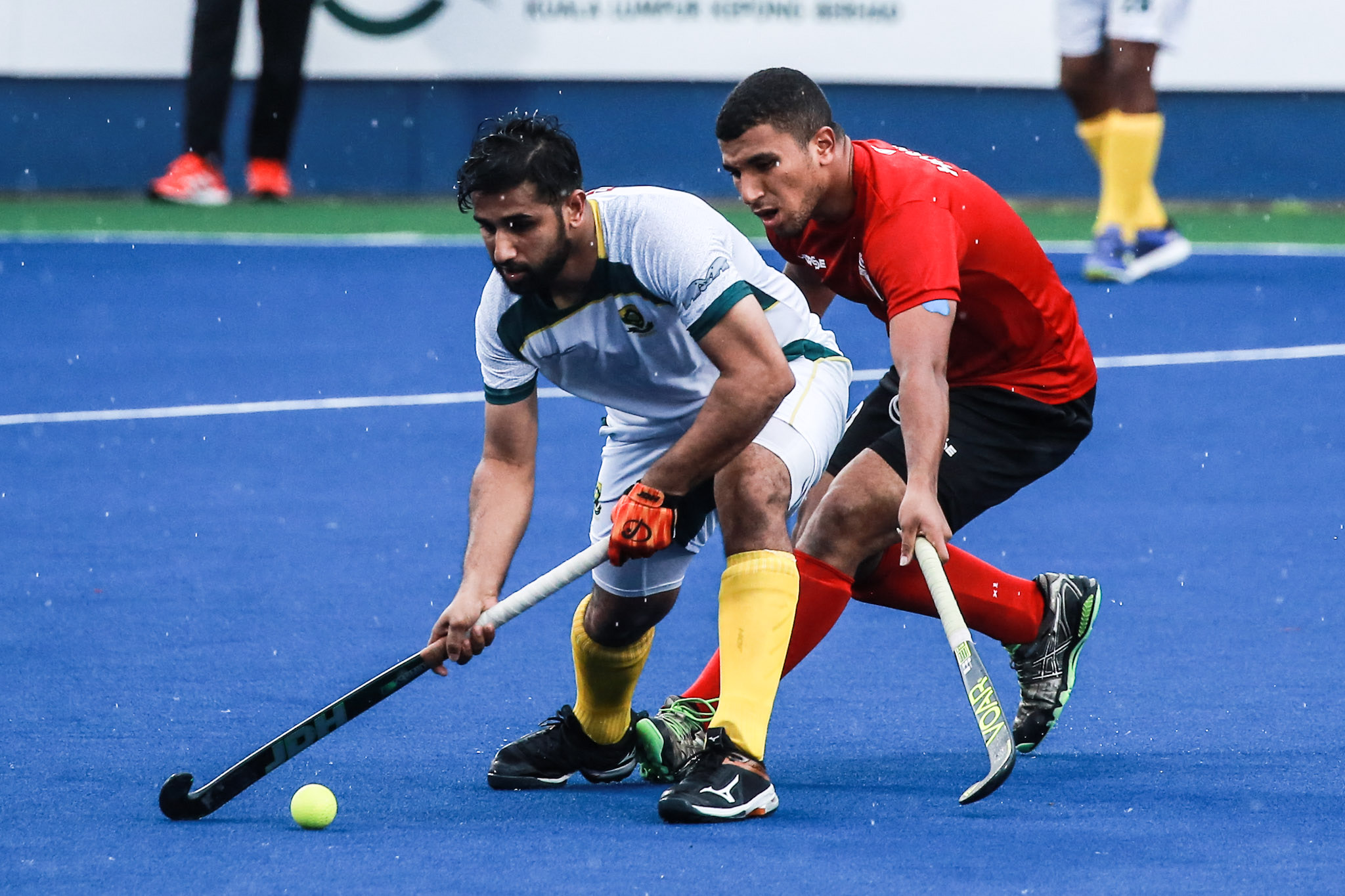 Egypt's Ismail Abdalla Hossameldin Ragab tries to stop South Africa's Mohamed Mea
